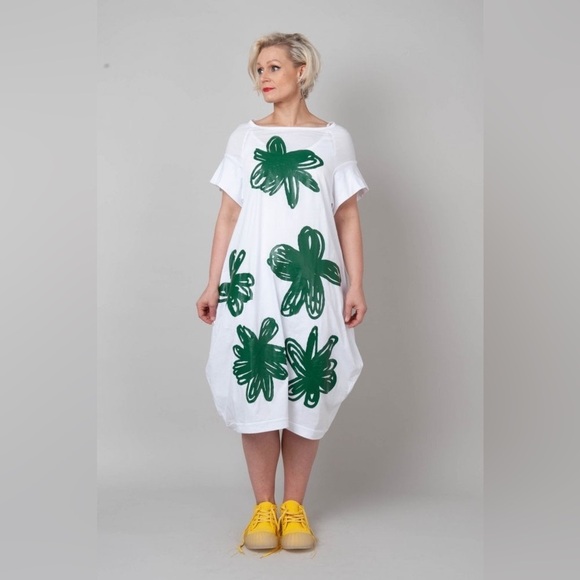 RUNDHOLZ DIP Lagenlook Green Print Handpainted Dress Size Small - Picture 1 of 9